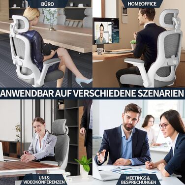 Ергономічне офісне крісло TRALT - Ігрове крісло з регульованим підголівником та поперековою опорою - Офісне крісло для дому - Комп&39ютерне крісло для високих людей - Сітчасте крісло, вантажопідйомність 150 кг, сірий колір