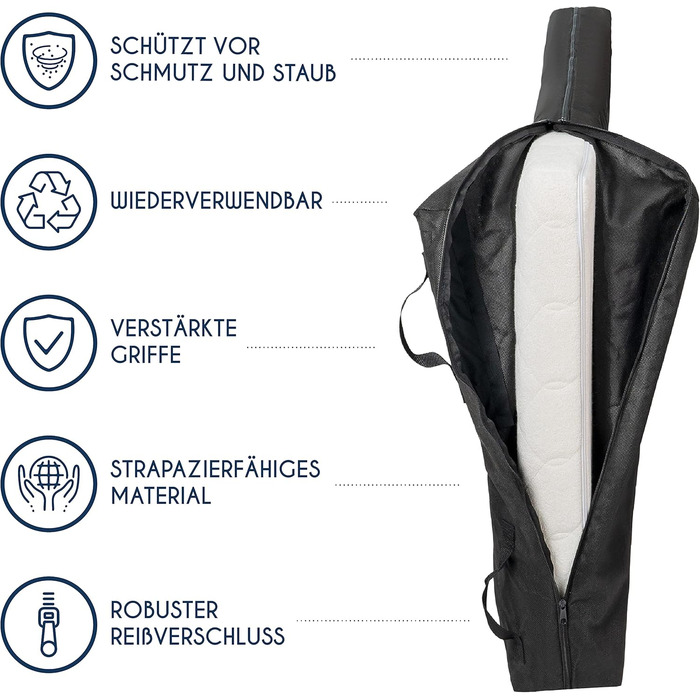 Чохол для матраца 90 x 200 см для зберігання та перевезення, Dreamzie (Виготовлено в ЄС та сертифіковано Oeko-TEX - товщина 25 см) - Сумка для зберігання матраців на блискавці, 90 x 200 см (товщина 25 см)