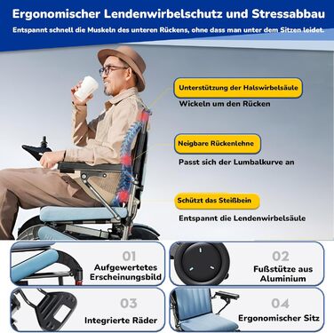 Електрична інвалідна коляска 25 км складна легка, вантажопідйомність 200 кг, електрична портативна інвалідна коляска для дорослих і людей похилого віку, всюдихідна електрична інвалідна коляска, двигун 500 Вт, 12 Ач