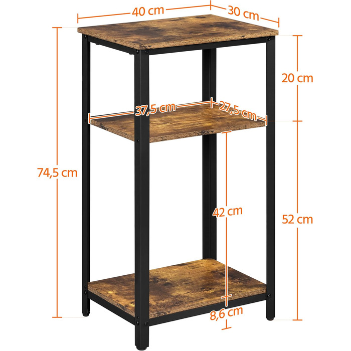 Вінтажний телефонний столик Yaheetech, приставний столик з 3 полицями, маленька тумбочка, столик для дивана, 40 x 30 x 74,5 см, металевий каркас, ідеально підходить для вітальні, спальні, офісу