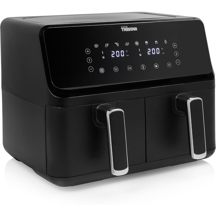 Цифрова фритюрниця Tristar з подвійним кошиком - 2 x 4 л ємність - 2700 Вт - 8 програм - температура регулюється в кожному кошику, чорний
