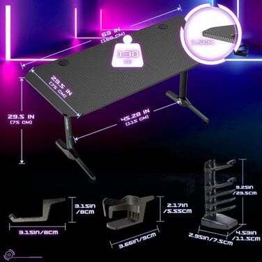 Ігровий стіл Himimi 160x75 см, ергономічний великий ігровий стіл, Т-подібний комп'ютерний стіл для ПК-геймерів з великою підставко