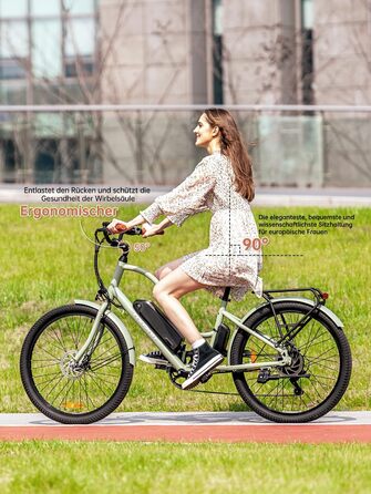 Міський електровелосипед Touroll B2 26 дюймів з двигуном 250 Вт 50 Нм та знімним акумулятором 36 В 561,6 Втгод, міський велосипед з педелектом, електричний велосипед, 25 км/год, запас ходу 100 км, електровелосипеди для дорослих, чоловіків та жінок, міськи