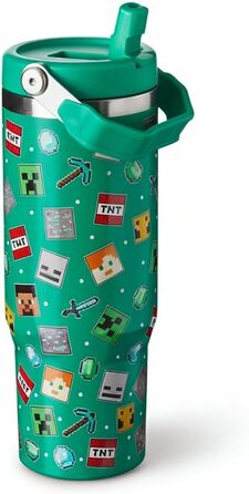 Дорожня кружка HOX Minecraft, кавова кружка з герметичною трубочкою та кришкою, двостінна, вакуумно-ізольована пляшка для води для офісу або автомобіля, зберігає холодну воду 17 годин та гарячу 5 годин, 900 мл, зелена новинка, сучасний дизайн