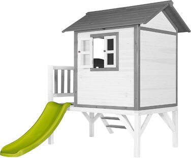 Ігровий будиночок AXI Beach Lodge XL в білому кольорі зі світло-зеленою гіркою Будиночок на палях з деревини FSC для дітей Невелика ігрова вежа для саду.