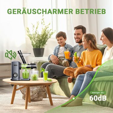 Соковижималка з великим заливним жолобом для цілих фруктів і овочів - Міцна соковижималка для замішування з нержавіючої сталі Green 150W