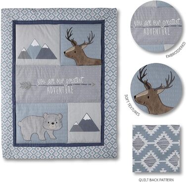 Комплект постільної білизни в дитяче ліжечко Levtex Baby Emerson, темно-синій, блакитний, сірий і коричневий, пригоди тварин, 4 пр