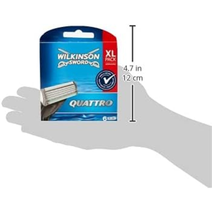 Леза Wilkinson Sword Quattro для чоловічих бритв, 6 шт.