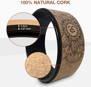 Колесо для йоги Liery, колесо для йоги з натурального корку, фітнес-колесо, порожнисте покращення, нахили назад, розтяжка, пілатес, кругова йога, аксесуар