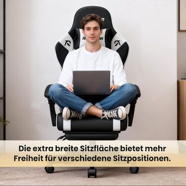 Ігрове крісло - ергономічне, регульоване по висоті, м&39яке ігрове крісло з підставкою для ніг, підголівником та поперековою опорою, обертове крісло, вантажопідйомність 150 кг, чорне, велике