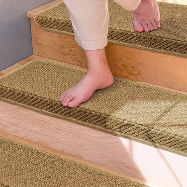 Килимок для сходів Bullnose Carpet, нековзні килимки для сходів для внутрішніх дерев&39яних сходів, доріжка для сходів, м&39які килимки для сходів, окантовка, захисний матеріал для сходів, що прається, 74,9 x 24,1 x 3,8 см, 14 шт. бежевого кольору, 29,5&3