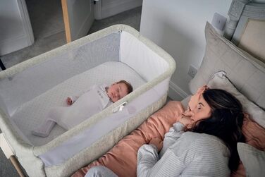 Ліжечко-тумбочка Mamas & Papas Lua, знімний кошик, відкидні боковини, матрац у комплекті, 0-6 місяців, колір бежевий