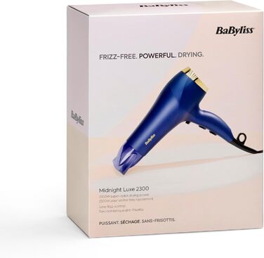 Фен BaByliss Midnight Luxe Потужний (2300 Вт), Іонізація Anti-Frizz, швидке сушіння, професійний та легкий, 3 температурні та 2 швидкісні режими, 5781PE EU