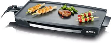 Гриль SEVERIN Table для м'яса, риби та овочів, плита XXL Teppan Yaki з антипригарним покриттям, електрогриль з піддоном для крапель жиру та регулятором температури, чорний, KG 2397