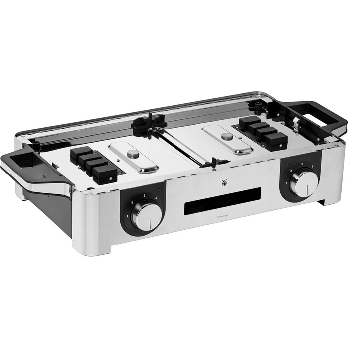 Гриль, електрогриль, 50x28 см, електрогриль Настільний гриль з лобовим склом і піддоном для крапель, сертифікований на відкритому повітрі для барбекю, 2 окремо регульовані поверхні гриля, 2400 Вт, нержавіюча сталь матова