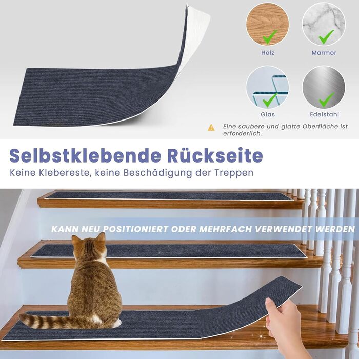 Килим для сходів 30 x 40 см, приємний м&39який ворс, самоклеючий та протиковзкий, можна різати, багаторазовий, 5 килимових сходинок, килимки для сходів для дітей, людей похилого віку, C