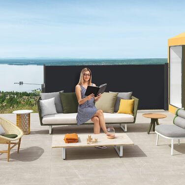 Бічний тент, настінний тент, 100 x 300 см, антрацит, розсувний, тент для забезпечення приватності, бічна рулонна штора, непрозорий, захист від сонця та вітру для балкона, тераси, саду