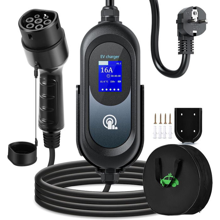 Зарядний кабель FNRIDS для електромобіля тип 2 Schuko, 10м 3,68кВт, зарядний кабель тип 2 Schuko з підставкою, регульований електр