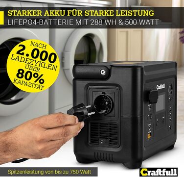 ЗВЕЛИКІ ЄМНОСТІ - 750 Вт - Літій-літій-літій-полімерний акумулятор - 80 після &gt 2000 циклів зарядки - SOS - USB-C/USB-A/автомобільний/Schuko штекер (0 ПДВ, 500 Вт), 500 3