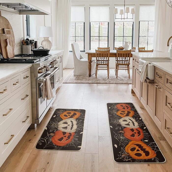 Модний павутинний килимок для кухні Jack-o'-Lantern Halloween набір з 2, миються декоративні кухонні килимки для внутрішнього і зо