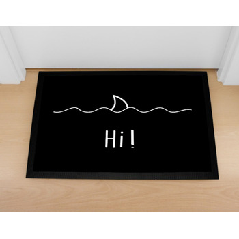 Килимок для дверей MoonWorks з привітанням &quotПривіт&quot - Хвилі акулячих плавців - Іронічна гра слів - Нековзний та миється - Чорний - 60x40 см - Привіт Чорний