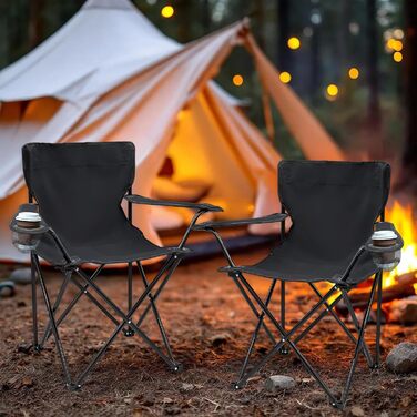 Складаний кемпінговий стілець Spetebo з тримачем для напоїв, набір з 2 шт. - 9 кольорів - Складаний кемпінговий стілець з сумкою для перенесення - Складаний стілець для фестивалів, відпочинку, саду, риболовлі, витримує до 100 кг, чорний
