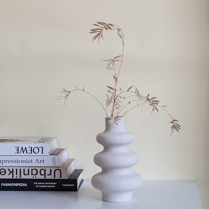 Ваза для пампасної трави біла, Сучасна керамічна декоративна ваза для сухоцвітів, Пончик Спіральна ваза для квітів Кругла ваза з о