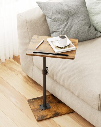 С-подібний журнальний столик, обертовий на 360, невеликий, регульований по висоті диванний столик, 40x30x(45-81) см, дерев&39яний журнальний столик/столик для ноутбука для спальні, вітальні, офісу (колір рустик-коричневий)