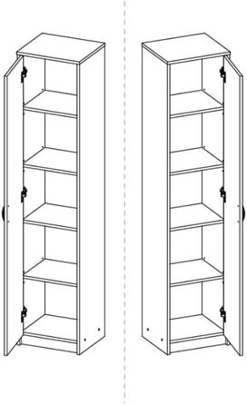 Шафа з 5 полицями - Шафа шириною 40 см, висотою 185 см, глибиною 35 см - Спальня, дитяча кімната, білизняна шафа, ванна кімната - 1 дверцята, білий