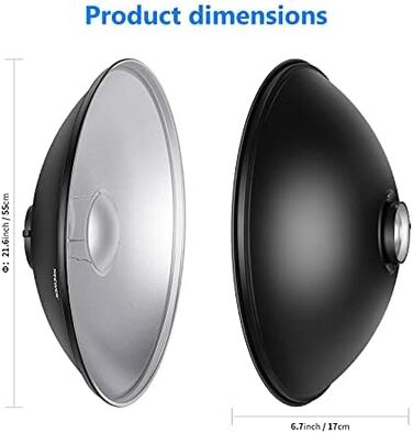 Набір рефлекторів NEEWER 55 см Metal Beauty Dish Bowens з білим розсіювачем, стільниковою сіткою для стробоскопічного відеосвітла Сумісний з Godox AD600 NEEWER CB60 Q4 Vision 4 S101 Series, NK-NARC22