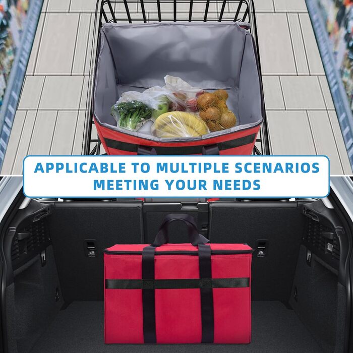 Велика складна сумка-холодильник об&39ємом 38 літрів, термосумка для покупок, вміщує 20 кг, ідеально підходить для ізольованих сумок для покупок, сумок для пікніка та подорожей на природі. Червоного кольору.