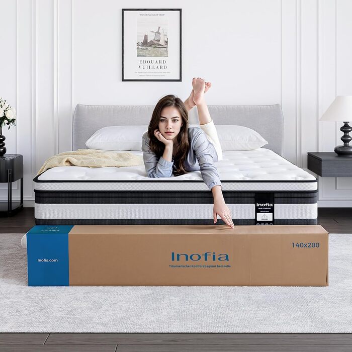 Матрац Inofia H3/H4 180200 28 см - 7-зонний пружинний матрац, пружинний матрац KhlNest у формі кишенькової платформи, сертифікований Oeko-Tex бочковий пружинний матрац у формі кишенькової платформи - 100 ночей пробного сну 180200 см