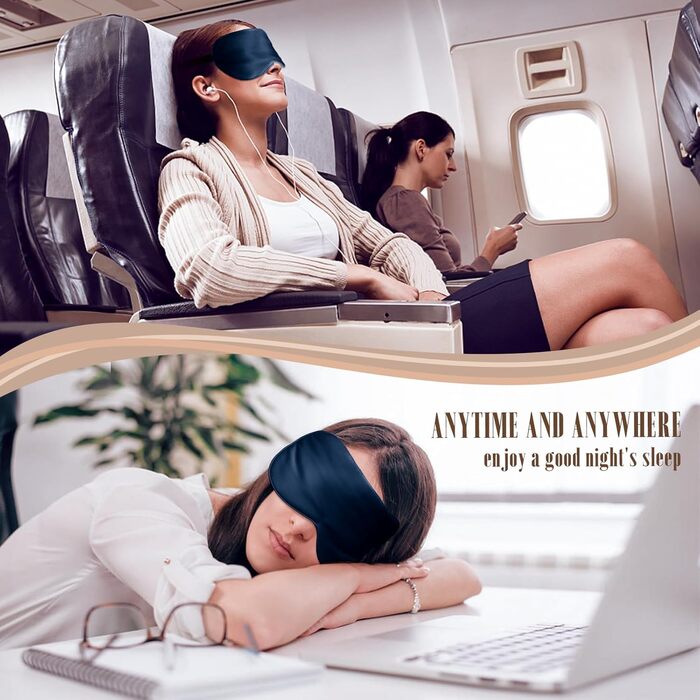 Шовкова маска для сну BLSSNZ, м'яка, дихаюча, органічна, з натурального шовку шовковиці, непрозора, з регульованими ремінцями (тем