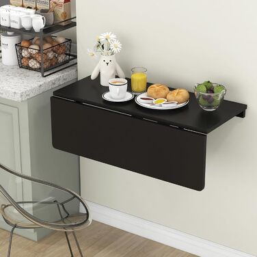 Настінний розкладний стіл GYMAX 80 x 60 см, розкладний кухонний стіл, компактний дерев&39яний обідній стіл, настінний стіл, розкладний стіл, настінний стіл для їдальні та кабінету (чорний)