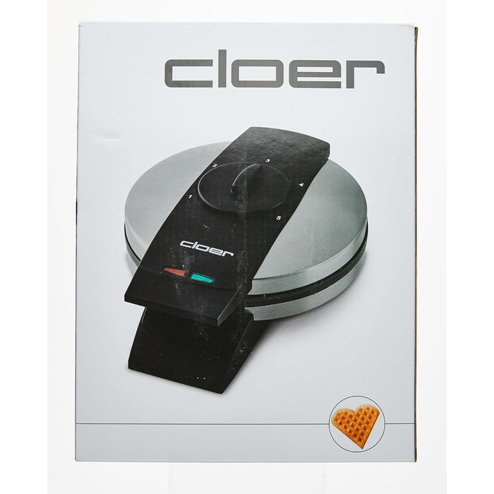 Вафельниця Cloer 1639SR, вафля у вигляді серця 15,5 см Ø, подвійне антипригарне покриття, стійка до цукру, 930 Вт, підвісний кошик, практична функція підставки, високоякісний корпус з нержавіючої сталі, нержавіюча сталь