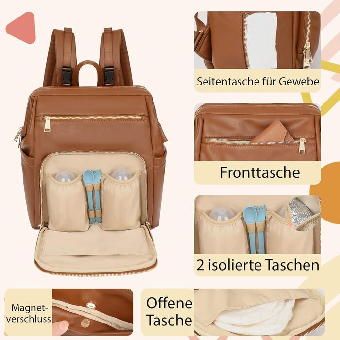 Рюкзак для підгузників, великий багатофункціональний шкіряний рюкзак для підгузників з великим портативним пеленальним рюкзаком, 2