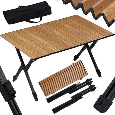 Складаний кемпінговий стіл WOLTU, легкий алюмінієвий складаний стіл, невеликий садовий стіл, регульований по висоті пікніковий стіл, з сумкою для зберігання, вантажопідйомність 50 кг, стіл для балкону або саду, дерев&39яний вигляд