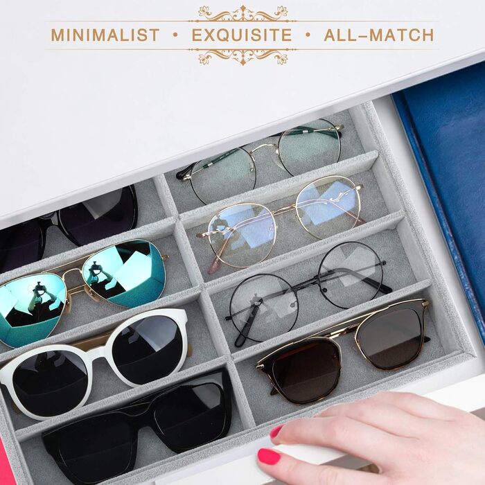 Організатор для зберігання окулярів Emibele, оксамитовий лоток для годинників та ювелірних виробів з 8 сітками для зберігання, шаф