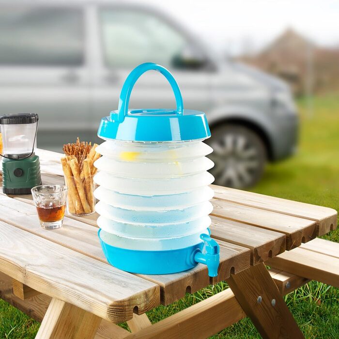 Контейнер для води PEARL складна бочка, кран, підставка, 7,5 літрів, синій/прозорий (каністра диспенсера для води, складна каністра для питної води, лід)