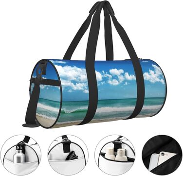 Спортивна сумка, дорожня сумка, пляжна сумка, білий принт Хмарки, сумка для подорожей на ніч, чорна, універсальний розмір, сумка для подорожей