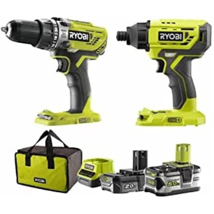 Ударний дриль-шуруповерт Ryobi OnePlus 18 В - 1 х 5,0 Ач акумулятор - 1 х 2,0 Ач акумулятор - 1 х зарядний пристрій - R18PDID2-252