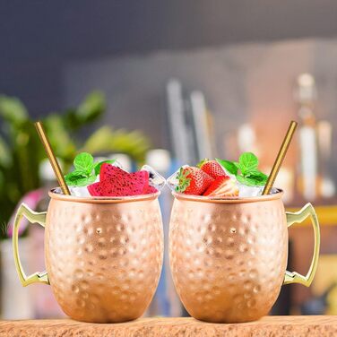 Мідні кружки SuproBarware Moscow Mule, набір з 2 кружок Moscow Mule, кружки з нержавіючої сталі, 530 мл, безпечні для харчових продуктів, ковані кружки, ідеально підходять для коктейлів, води, холодних напоїв 7 шт.