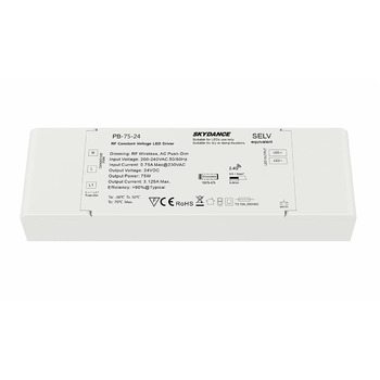 Блок живлення Dimmable, 24 В, 75 Вт, Dimmable, з кнопкою N.O. Push Dimmer і пультом дистанційного керування RF 2.4 G, для LED стрічки 24 В, Skydance PB-75-24 24V 75W