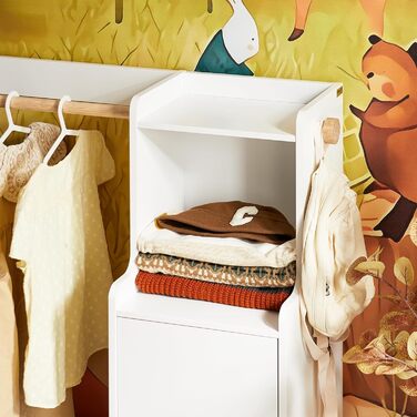 Дитяча шафа SoBuy з 2 гачками, Дитяча шафа, Шафа для дитячої кімнати, Дитяча вішалка для одягу, Дитяча полиця, Дитяча кімната, Білий, 94x110x35 см, KMB110-W