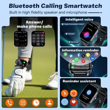 Чоловічий смарт-годинник з ЕКГВСР Кров&39яний тиск Розумний годинник для здоров&39я Водонепроникний фітнес-годинник Функція серцевого ритму 2.0-дюймовий TFT квадратний великий дисплей наручний годинник чорний