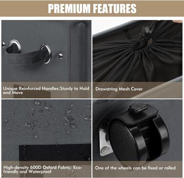 Дюймові великі складні кошики для білизни з колесом, складні мішки для білизни, мішок для одягу (темно-сірий, M) ONE-WAY Dark Grey