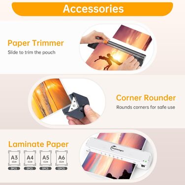 Ламінатор A3, ламінатор з 30 пакетами для ламінування A3/A4/A5/A6, комплект 6 гарячих та холодних ламінаторів з різаком для паперу та закруглювачем кутів для використання вдома, в офісі, школі та ресторані, колір слонової кістки A3