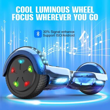 Гіроскутер GeekMe з сидінням – гіроскутери-говеркарт з Bluetooth-динаміком та світлодіодними ліхтарями, подарунок для дітей, підлітків та дорослих, синій