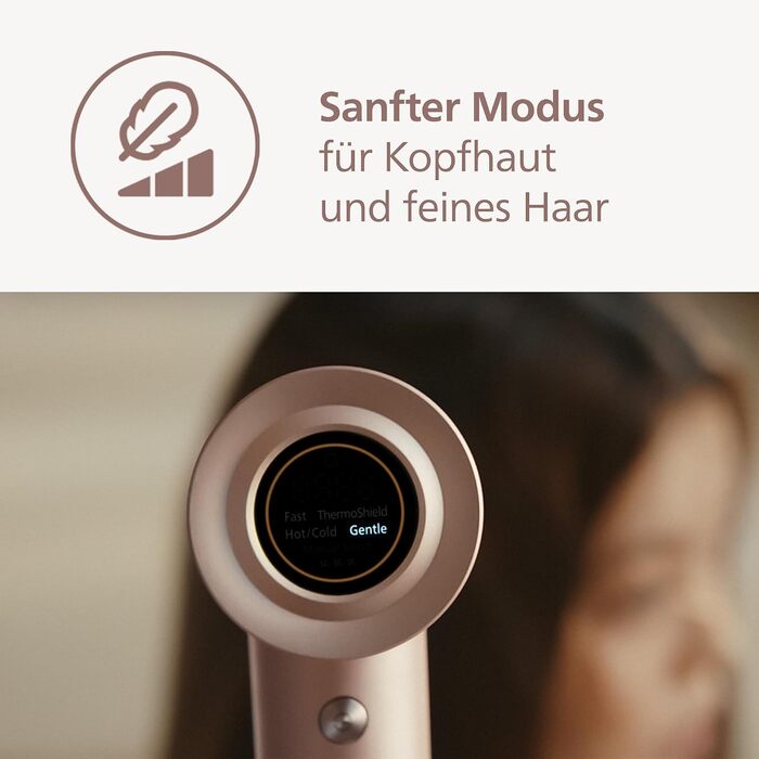 Фен Philips Series 8000 з технологією ThermoShield Advanced та безщітковим DC-двигуном для швидкого сушіння та догляду за шкірою голови, 1400 Вт, колір Rose Champagne, з насадкою-концентратором та дифузором, модель BHD837/10