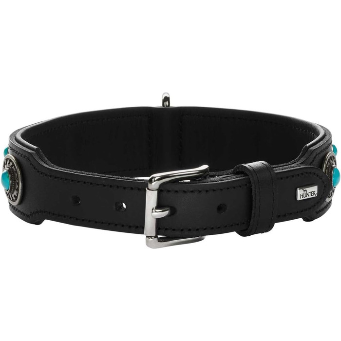 Нашийник для собак, шкіряний, в індіанському стилі, з кристалами, 55 (M), чорний чорний 55 (M)